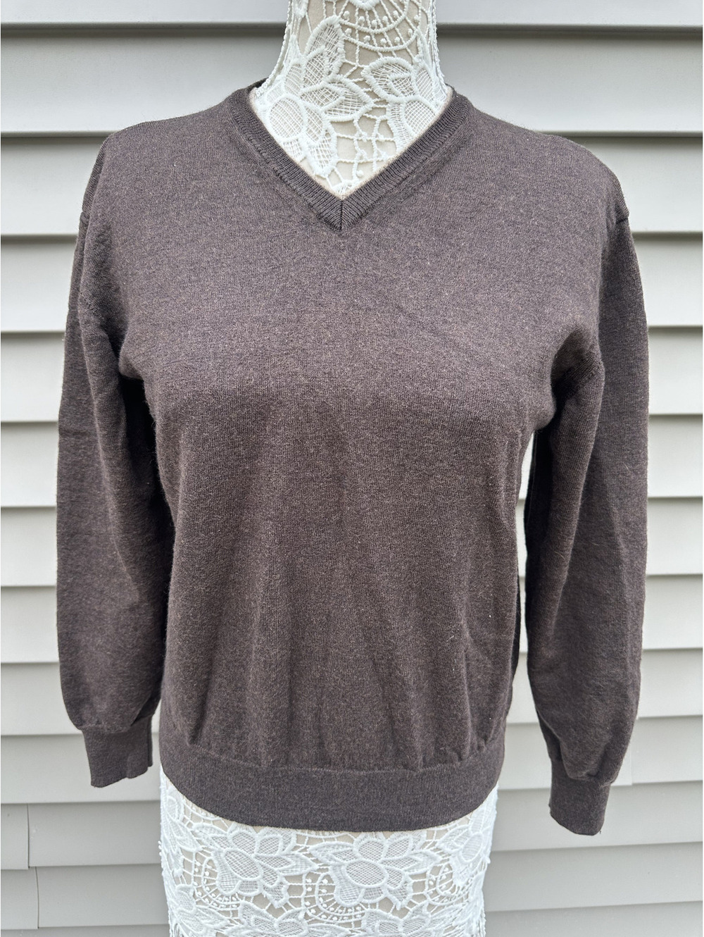Luigi Baldo Brown V Neck Sweater 100% Extra Fine Merino Wool Classic Fall
